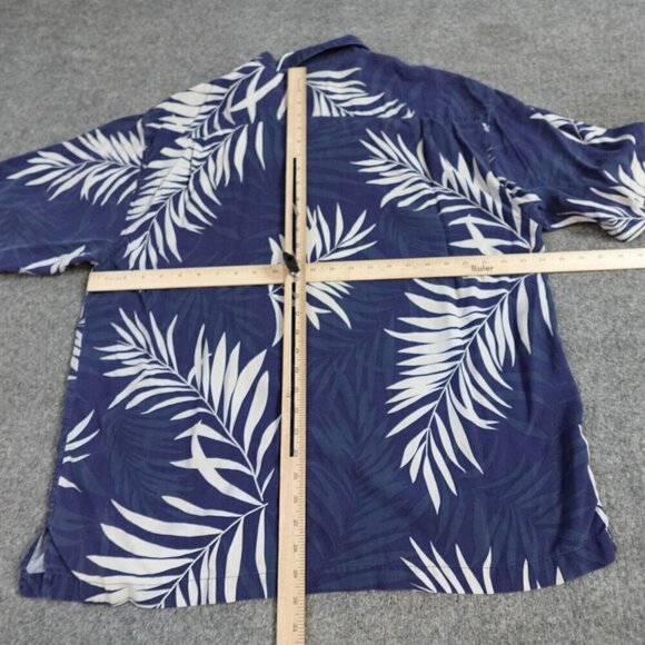 Hilo Hattie Shirt Large Blue Short Sleeve Silk Loop Collar Floral - Picture 5 of 7